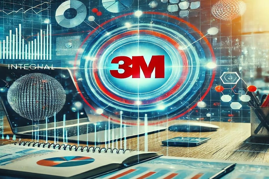 Esta imagen representa de manera profesional el análisis financiero integral de 3M, destacando gráficos de crecimiento y una atmósfera corporativa.