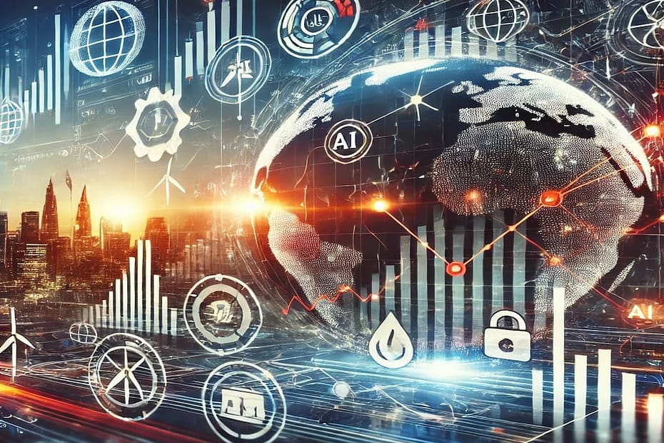 Análisis semanal de mercados: gráficos financieros con tendencias tecnológicas y energéticas en un contexto global.